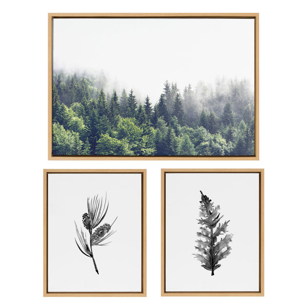 Kate & Laurel Sylvie Lush Green Forest On A Foggy Day And Vintage Botanical 3 And 4 Black And White Framed Canvas Art Set By Various Artists