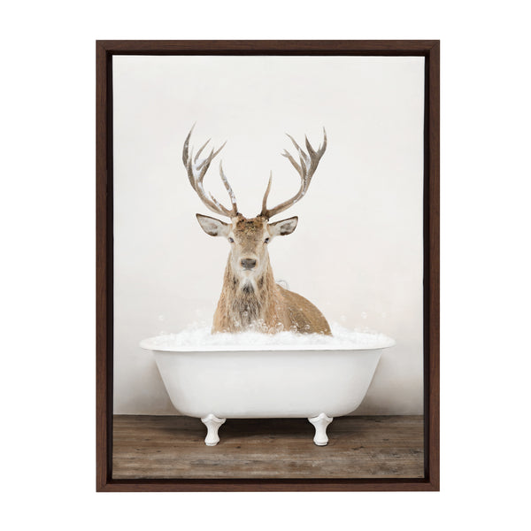 Kate & Laurel Sylvie Male Deer In Rustic Bath Framed Canvas By Amy Peterson Art Studio