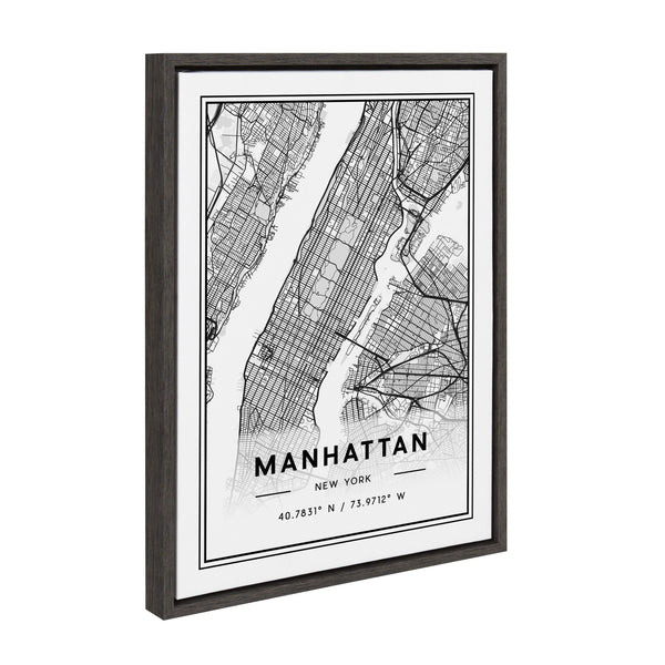 Kate & Laurel Sylvie Manhattan Modern Map Framed Canvas By Jake Goossen