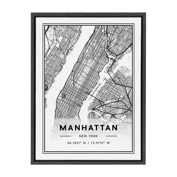 kate & laurel Sylvie Manhattan Modern Map Framed Canvas by Jake Goossen