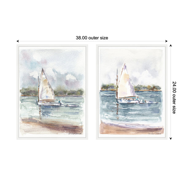 Kate & Laurel Sylvie Maryanne Welch Chatham Fog Sailboats Framed Canvas Art Set By Patricia Shaw