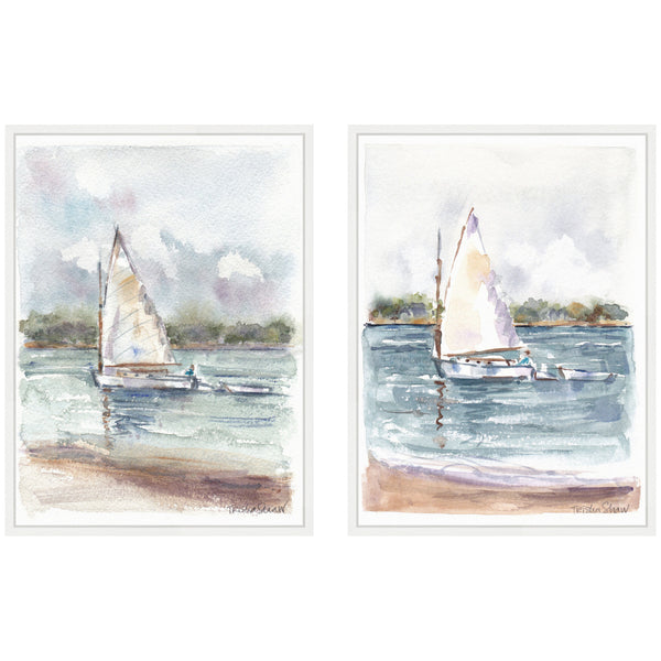 kate & laurel Sylvie Maryanne Welch Chatham Fog Sailboats Framed Canvas Art Set by Patricia Shaw