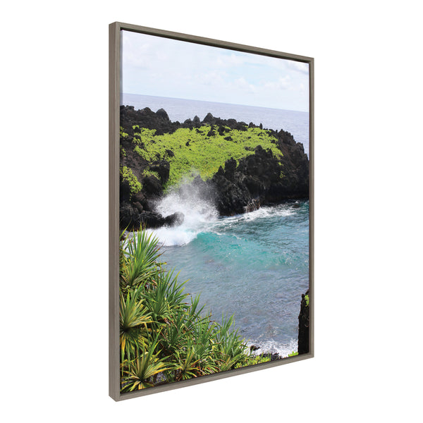 Kate & Laurel Sylvie Maui Black Sand Swell Framed Canvas By Rachel Bolgov