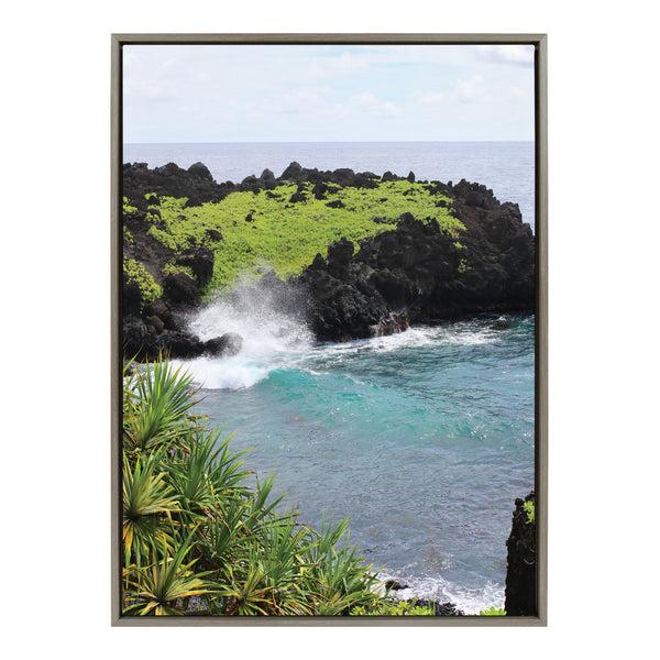 kate & laurel Sylvie Maui Black Sand Swell Framed Canvas by Rachel Bolgov