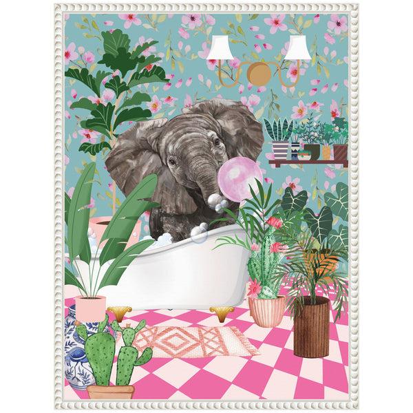 Kate & Laurel Sylvie Maximalist Bathroom Elephant Bubblegum Framed Canvas By Honey Island Studio