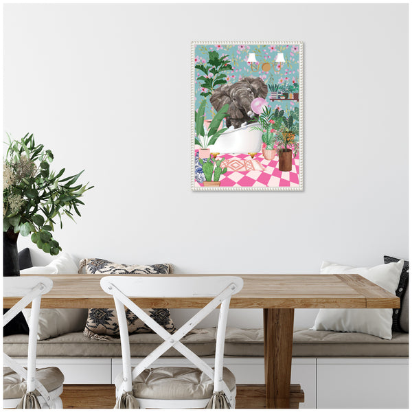 Kate & Laurel Sylvie Maximalist Bathroom Elephant Bubblegum Framed Canvas By Honey Island Studio