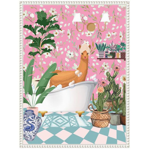 Kate & Laurel Sylvie Maximalist Llama Bath Framed Canvas By Honey Island Studio