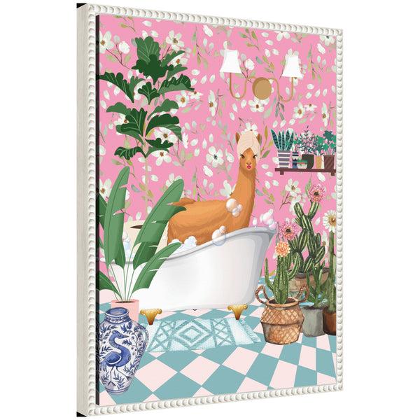 Kate & Laurel Sylvie Maximalist Llama Bath Framed Canvas By Honey Island Studio
