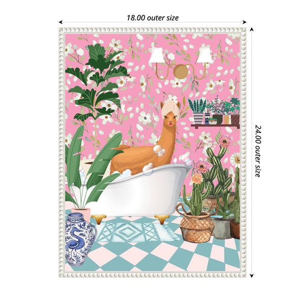Kate & Laurel Sylvie Maximalist Llama Bath Framed Canvas By Honey Island Studio