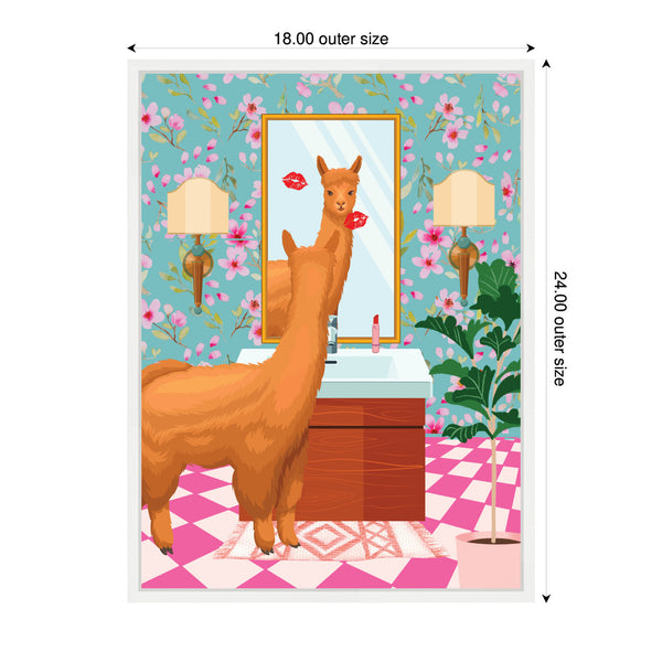 Kate & Laurel Sylvie Maximalist Llama Bathroom Mirror Framed Canvas By Honey Island Studio