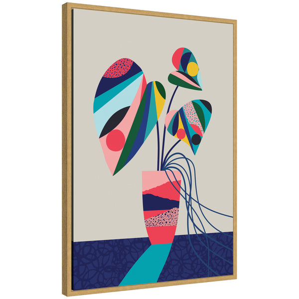 Kate & Laurel Sylvie MCM Blue And Pink Monstera Framed Canvas By Rachel Lee