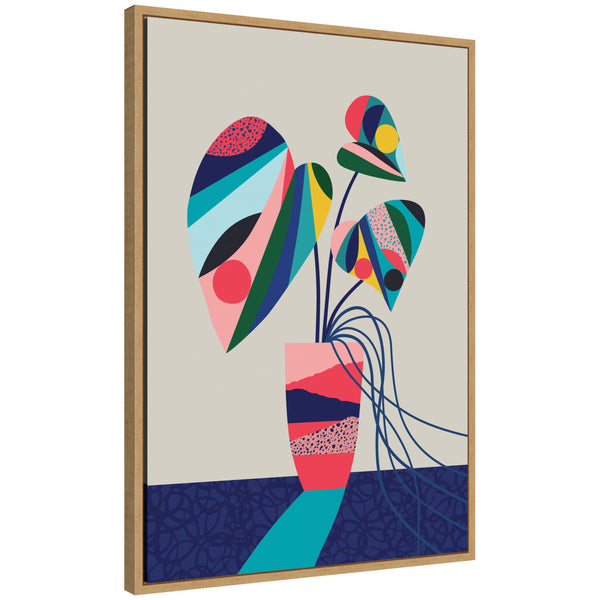 kate & laurel Sylvie MCM Blue and Pink Monstera Framed Canvas by Rachel Lee