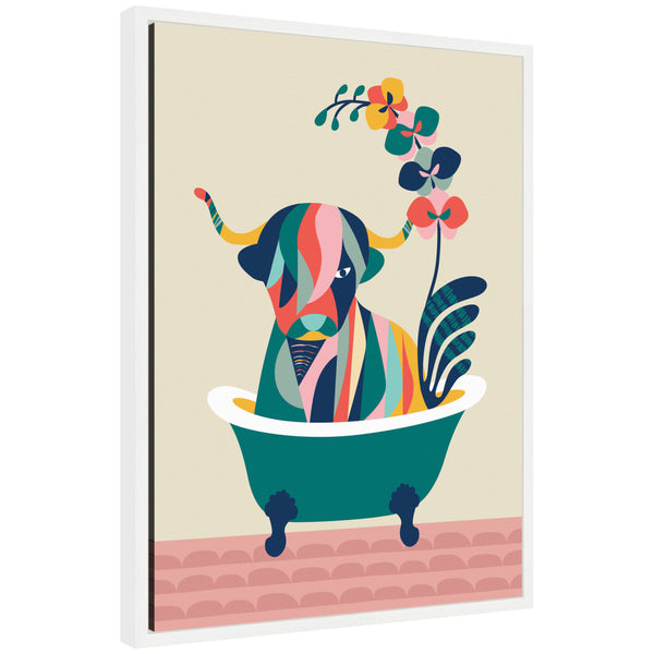 kate & laurel Sylvie MCM Cow in Bathtub Framed Canvas by Rachel Lee