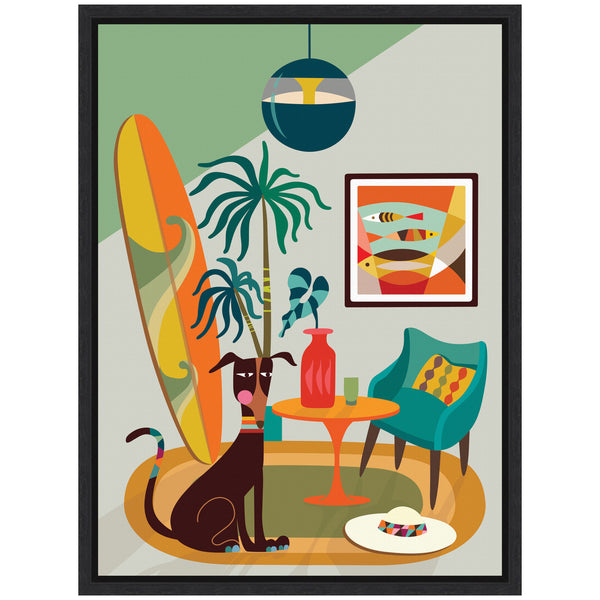 Kate & Laurel Sylvie MCM Dog Beach Home Framed Canvas By Rachel Lee