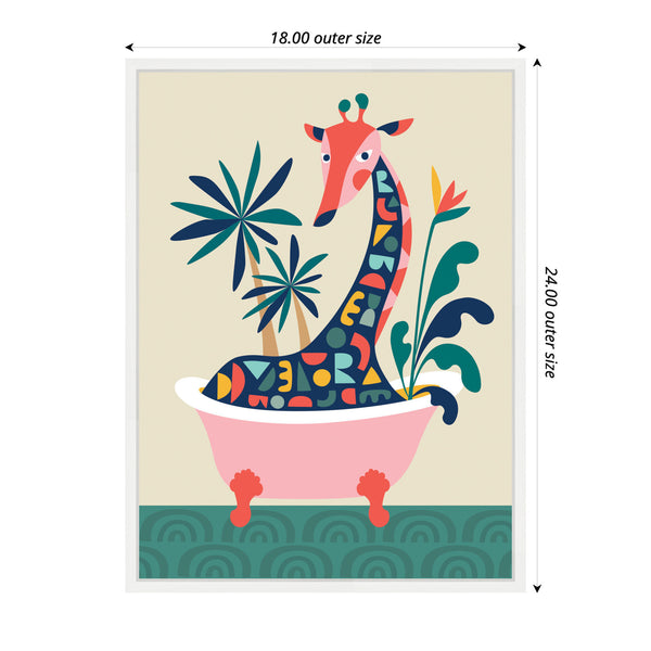 Kate & Laurel Sylvie MCM Giraffe In Bathtub Framed Canvas By Rachel Lee