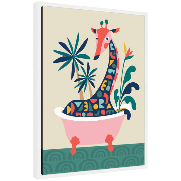 kate & laurel Sylvie MCM Giraffe in Bathtub Framed Canvas by Rachel Lee