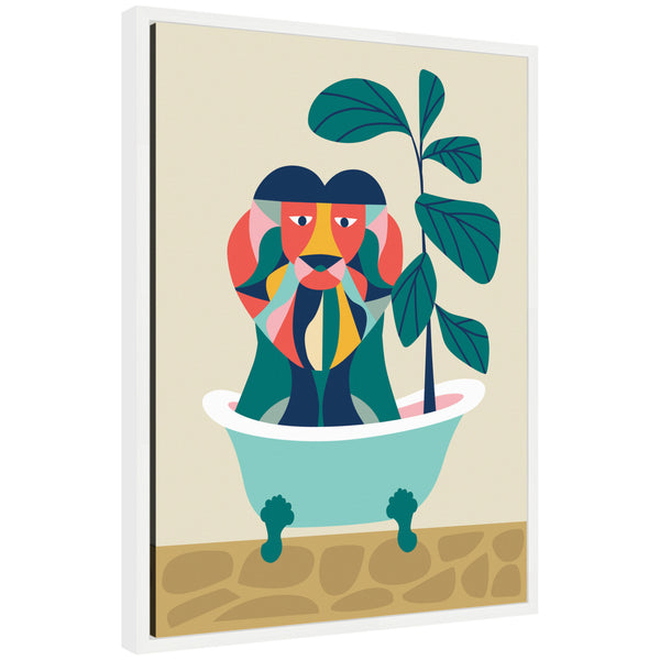 kate & laurel Sylvie MCM Lion in Bathtub Framed Canvas by Rachel Lee