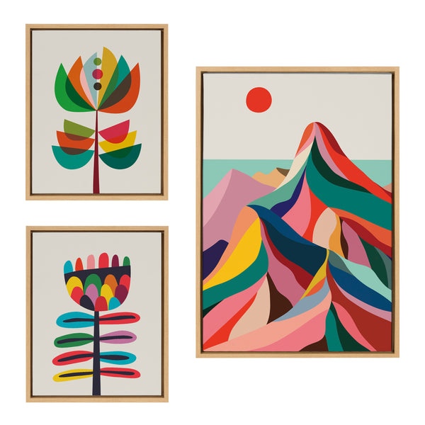 kate & laurel Sylvie MCM Mountains Great Love Botanical and MCM Modern Wildflower Framed Canvas Art Set by Rachel Lee of My Dream Wall