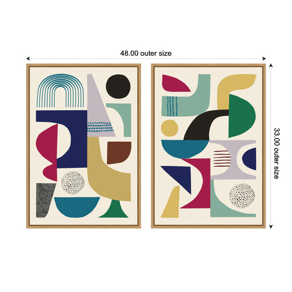 Kate & Laurel Sylvie MCM Retro Abstract Pattern Rainbow Framed Canvas Art Set By Rachel Lee