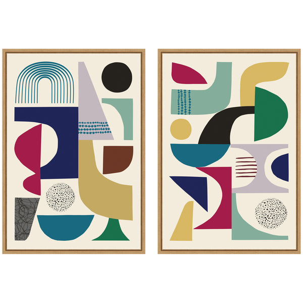 kate & laurel Sylvie MCM Retro Abstract Pattern Rainbow Framed Canvas Art Set by Rachel Lee