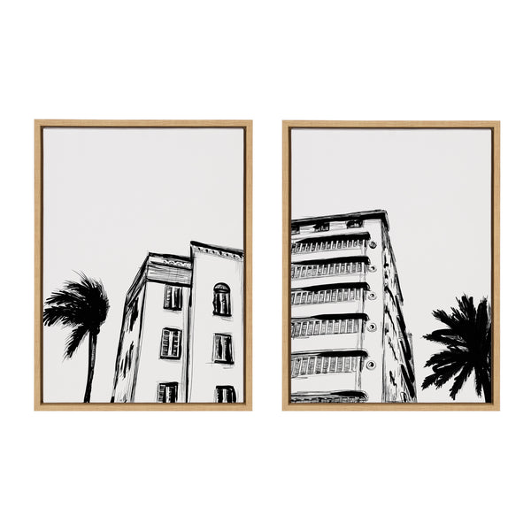 Kate & Laurel Sylvie Miami Beach Architecture Retro Art Deco Framed Canvas Art Set By The Creative Bunch Studio