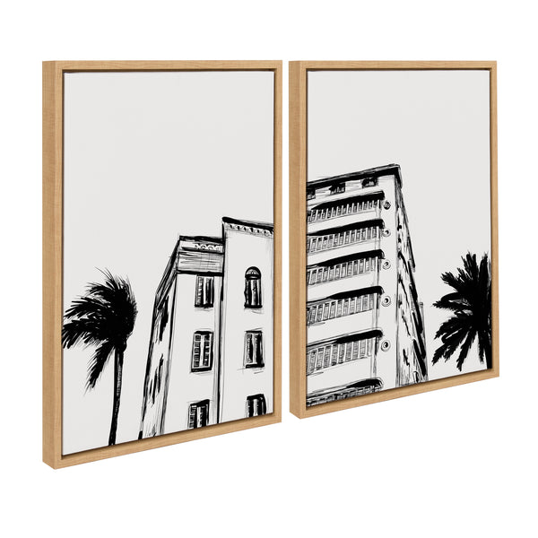 Kate & Laurel Sylvie Miami Beach Architecture Retro Art Deco Framed Canvas Art Set By The Creative Bunch Studio