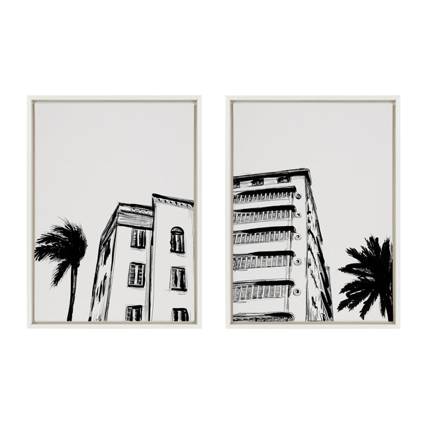 kate & laurel Sylvie Miami Beach Architecture Retro Art Deco Framed Canvas Art Set by The Creative Bunch Studio