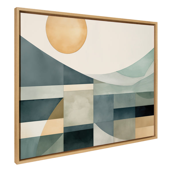 kate & laurel Sylvie Mid Century Modern Abstract Geometric Coastal Landscape Framed Canvas by The Creative Bunch Studio