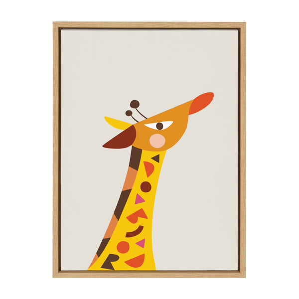 kate & laurel Sylvie Mid Century Modern Baby Giraffe Framed Canvas by Rachel Lee of My Dream Wall