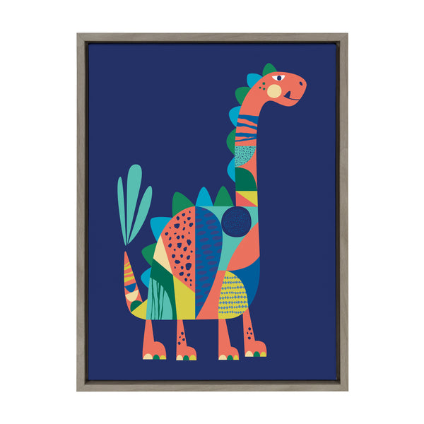 kate & laurel Sylvie Mid Century Modern Dino Blue Framed Canvas by Rachel Lee of My Dream Wall