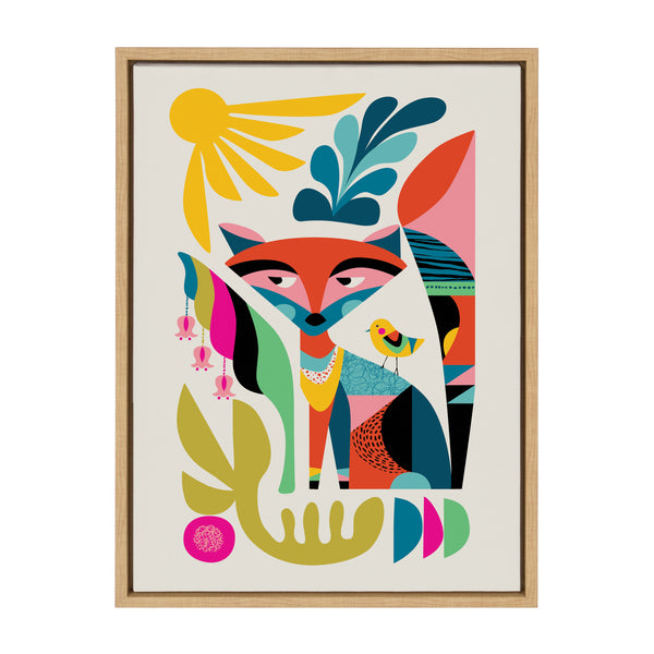 kate & laurel Sylvie Mid Century Modern Fox Framed Canvas by Rachel Lee of My Dream Wall