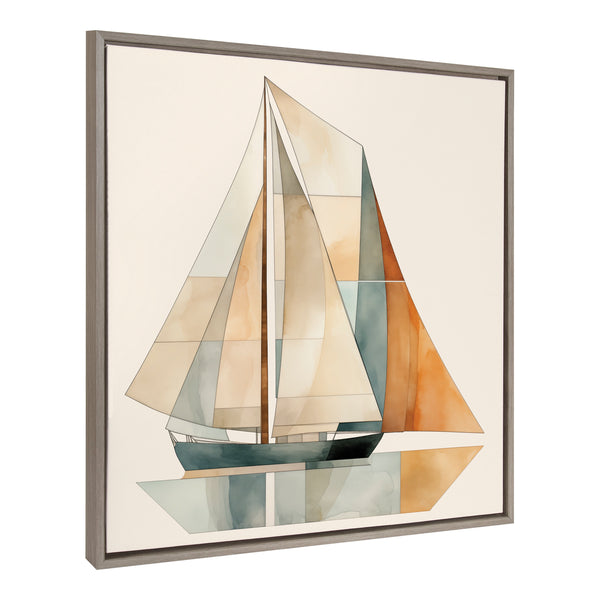 Kate & Laurel Sylvie Mid Century Modern Geometric Sailboat Framed Canvas By The Creative Bunch Studio