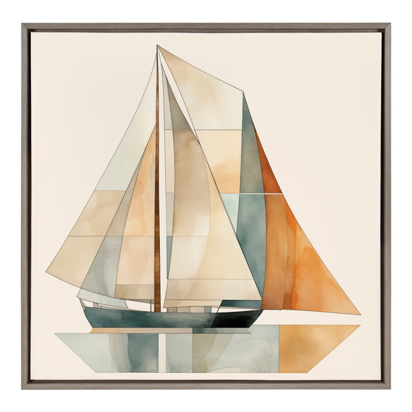 Kate & Laurel Sylvie Mid Century Modern Geometric Sailboat Framed Canvas By The Creative Bunch Studio