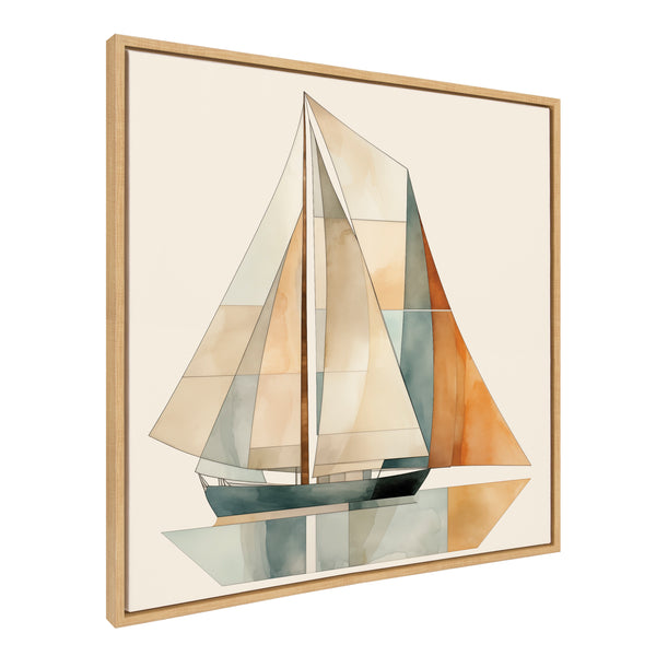 kate & laurel Sylvie Mid Century Modern Geometric Sailboat Framed Canvas by The Creative Bunch Studio