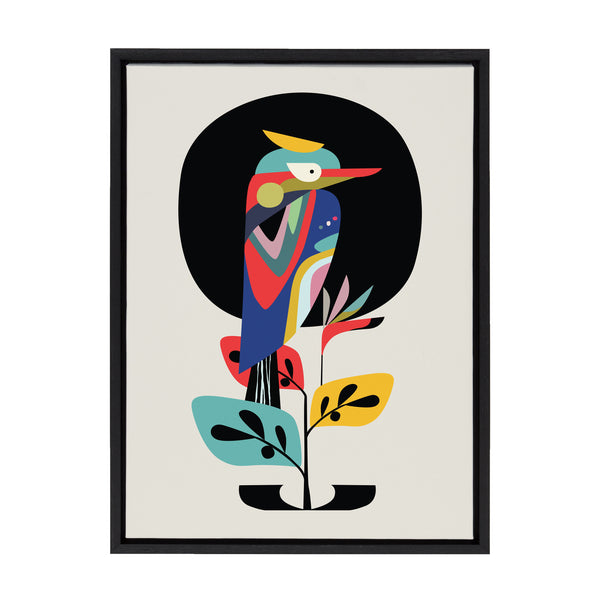 kate & laurel Sylvie Mid Century Modern Kookaburra Moon Framed Canvas by Rachel Lee of My Dream Wall