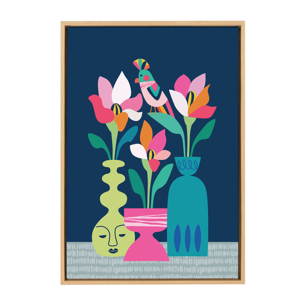 kate & laurel Sylvie Mid Century Modern Magnolias Framed Canvas by Rachel Lee of My Dream Wall
