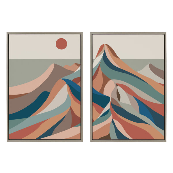 kate & laurel Sylvie Mid Century Modern Mountains Blue Framed Canvas Set by Rachel Lee of My Dream Wall