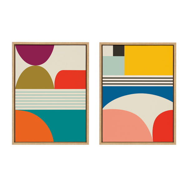 kate & laurel Sylvie Mid Century Modern Patterns Framed Canvas Set by Rachel Lee of My Dream Wall