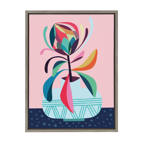 kate & laurel Sylvie Mid Century Modern Protea Framed Canvas by Rachel Lee of My Dream Wall