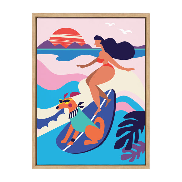 kate & laurel Sylvie Mid Century Modern Surf Dog Framed Canvas by Rachel Lee of My Dream Wall