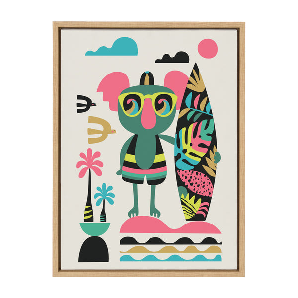 kate & laurel Sylvie Mid Century Modern Surf Koala Framed Canvas by Rachel Lee of My Dream Wall