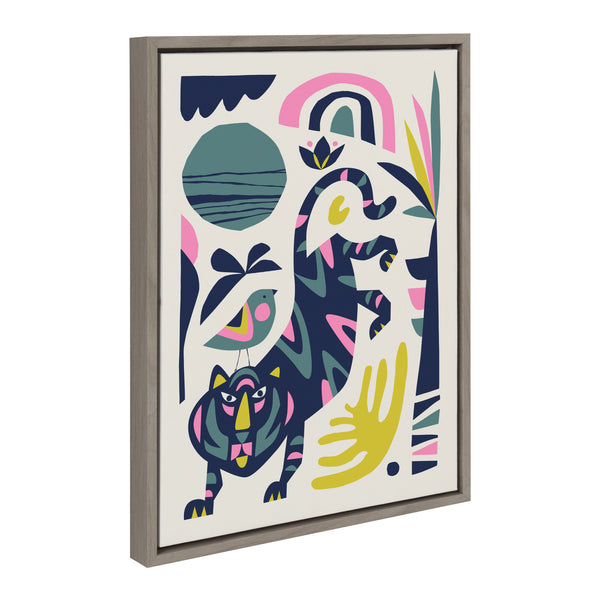 Kate & Laurel Sylvie Mid Century Modern Tiger And Bird Framed Canvas By Rachel Lee Of My Dream Wall