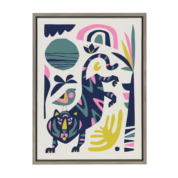 kate & laurel Sylvie Mid Century Modern Tiger and Bird Framed Canvas by Rachel Lee of My Dream Wall
