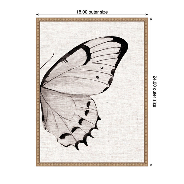 Kate & Laurel Sylvie Minimal Butterfly Watercolor Diptych Woven Neutral Linen Right Framed Canvas By The Creative Bunch Studio
