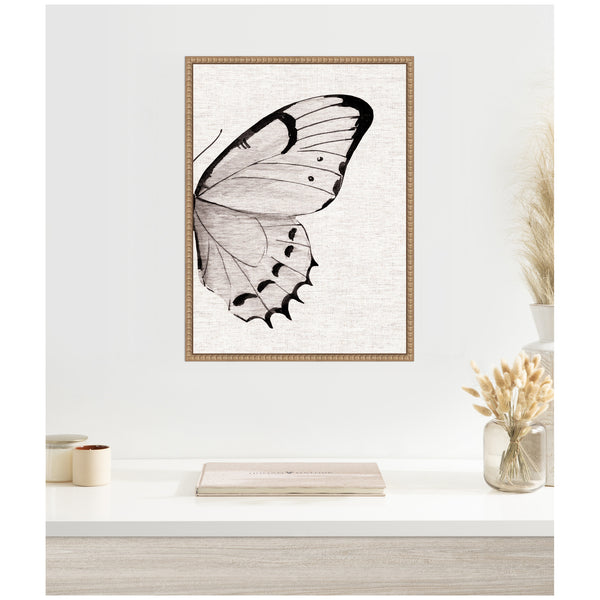 Kate & Laurel Sylvie Minimal Butterfly Watercolor Diptych Woven Neutral Linen Right Framed Canvas By The Creative Bunch Studio