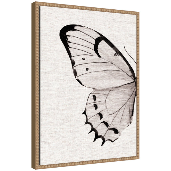 Kate & Laurel Sylvie Minimal Butterfly Watercolor Diptych Woven Neutral Linen Left Framed Canvas By The Creative Bunch Studio