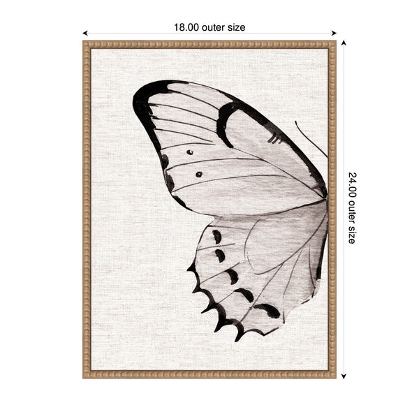 Kate & Laurel Sylvie Minimal Butterfly Watercolor Diptych Woven Neutral Linen Left Framed Canvas By The Creative Bunch Studio