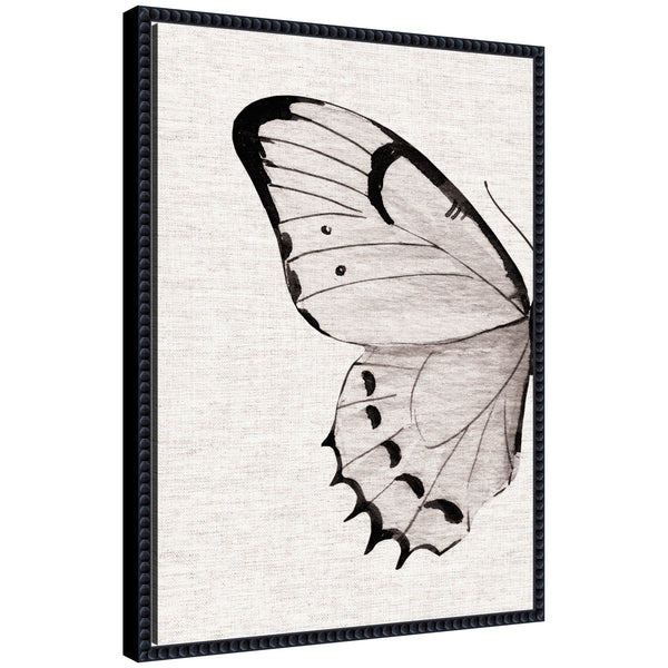 kate & laurel Sylvie Minimal Butterfly Watercolor Diptych Woven Neutral Linen Left Framed Canvas by The Creative Bunch Studio
