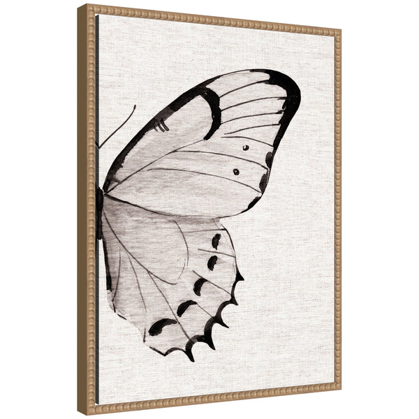 kate & laurel Sylvie Minimal Butterfly Watercolor Diptych Woven Neutral Linen Right Framed Canvas by The Creative Bunch Studio