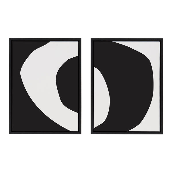 Kate & Laurel Sylvie Minimal Modern Organic Abstraction 1 And 2 Black And White Framed Canvas Art Set By The Creative Bunch Studio
